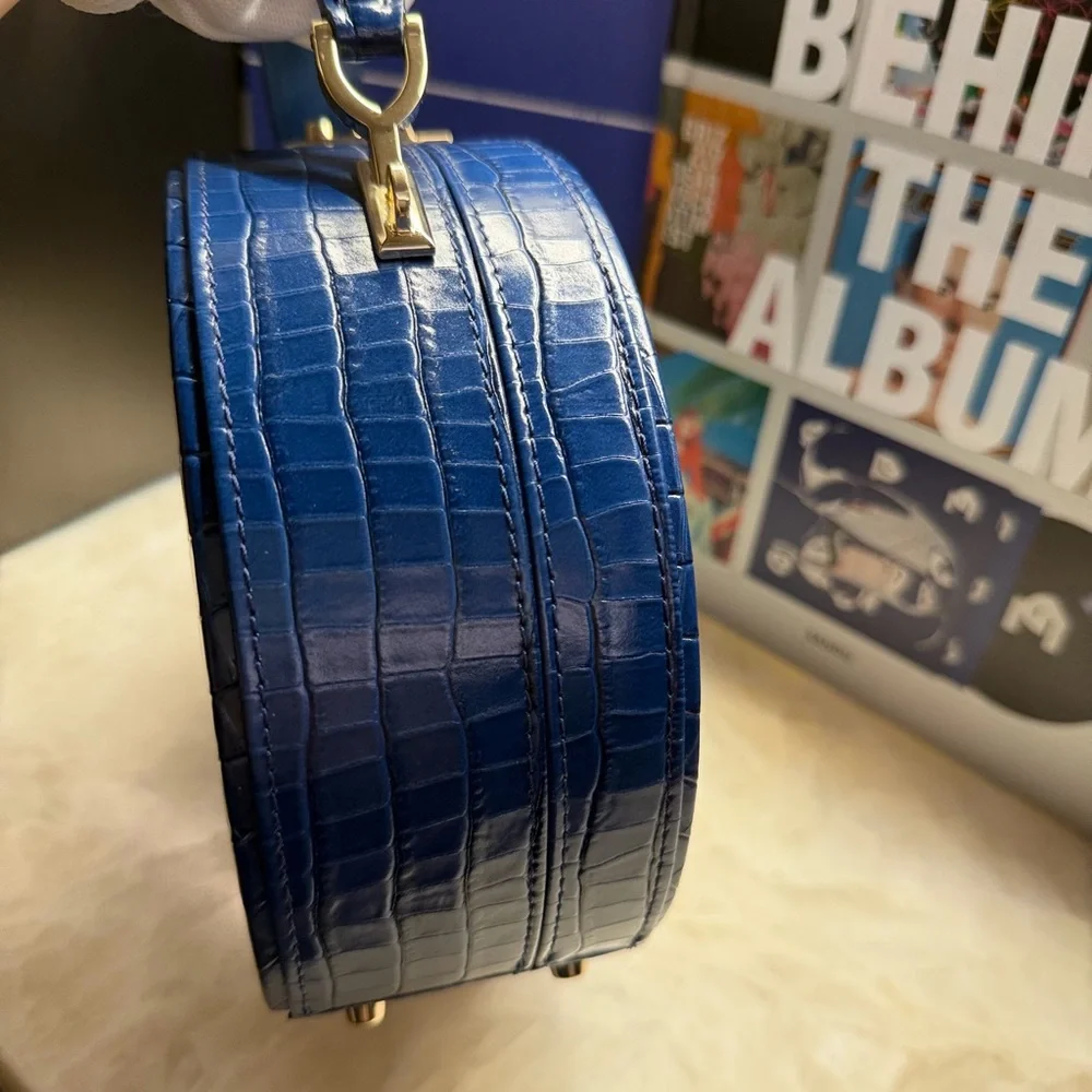 Aspinal of London Hat Box crocodile-embossed patent leather bag